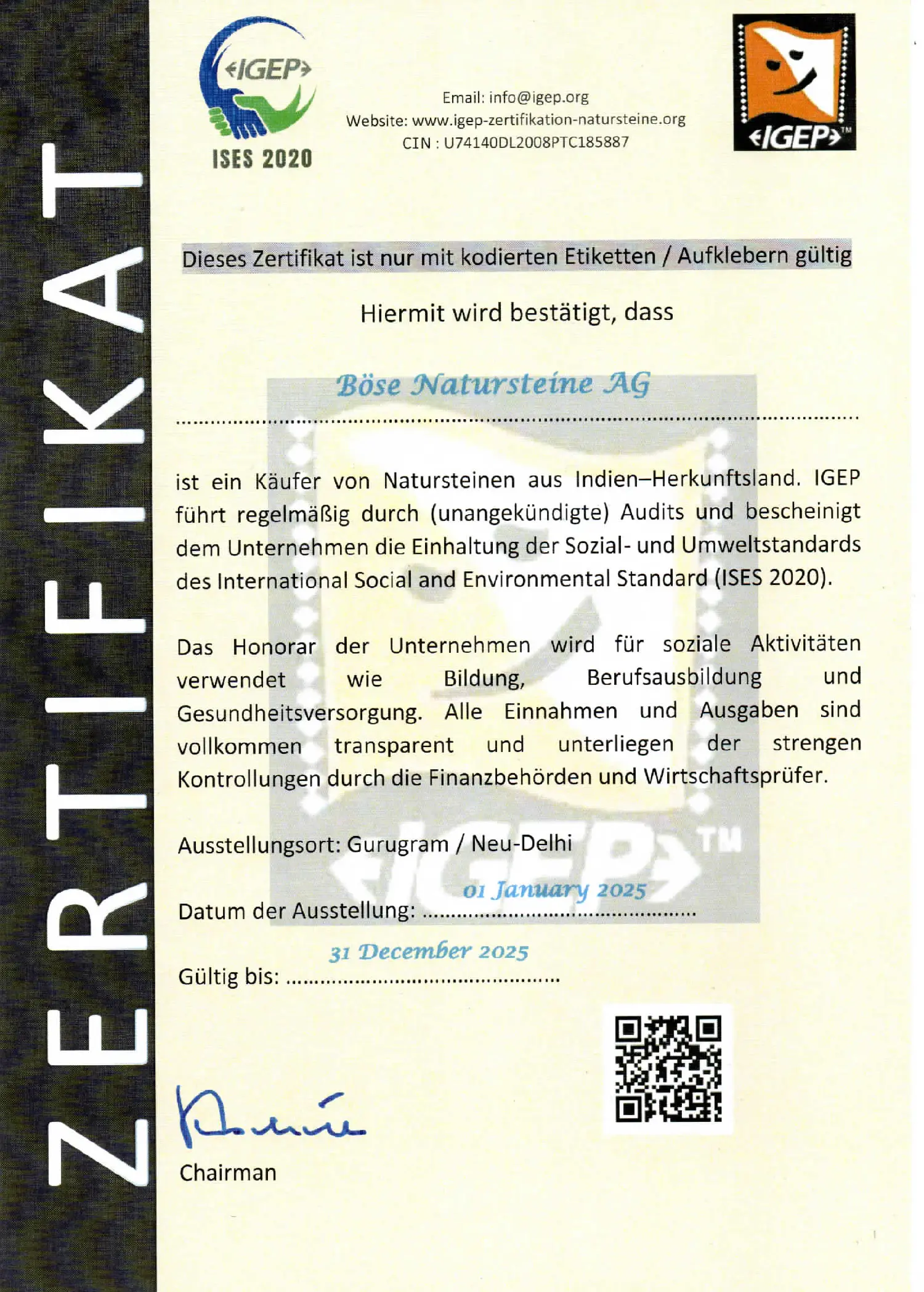 IGEP Zertifikat Böse Natursteine AG