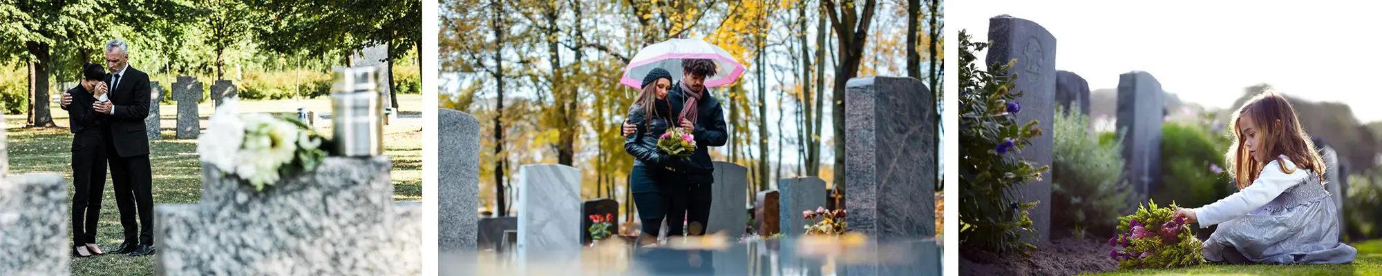 Trauernde Personen word Gräbern