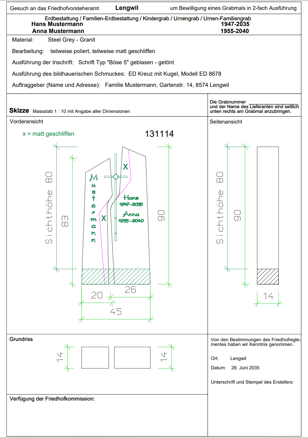 Eine Genehmigung für einen Grabstein oder ein Grabmal in der Schweiz
